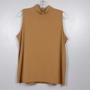 Chico’s mustard sleeveless back zip mockneck cotton modal spandex top, XL.